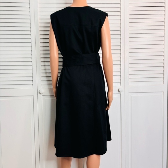 CAROLINA HERRERA Belted Twill Black Midi Dress Size 10 - Picture 8 of 8